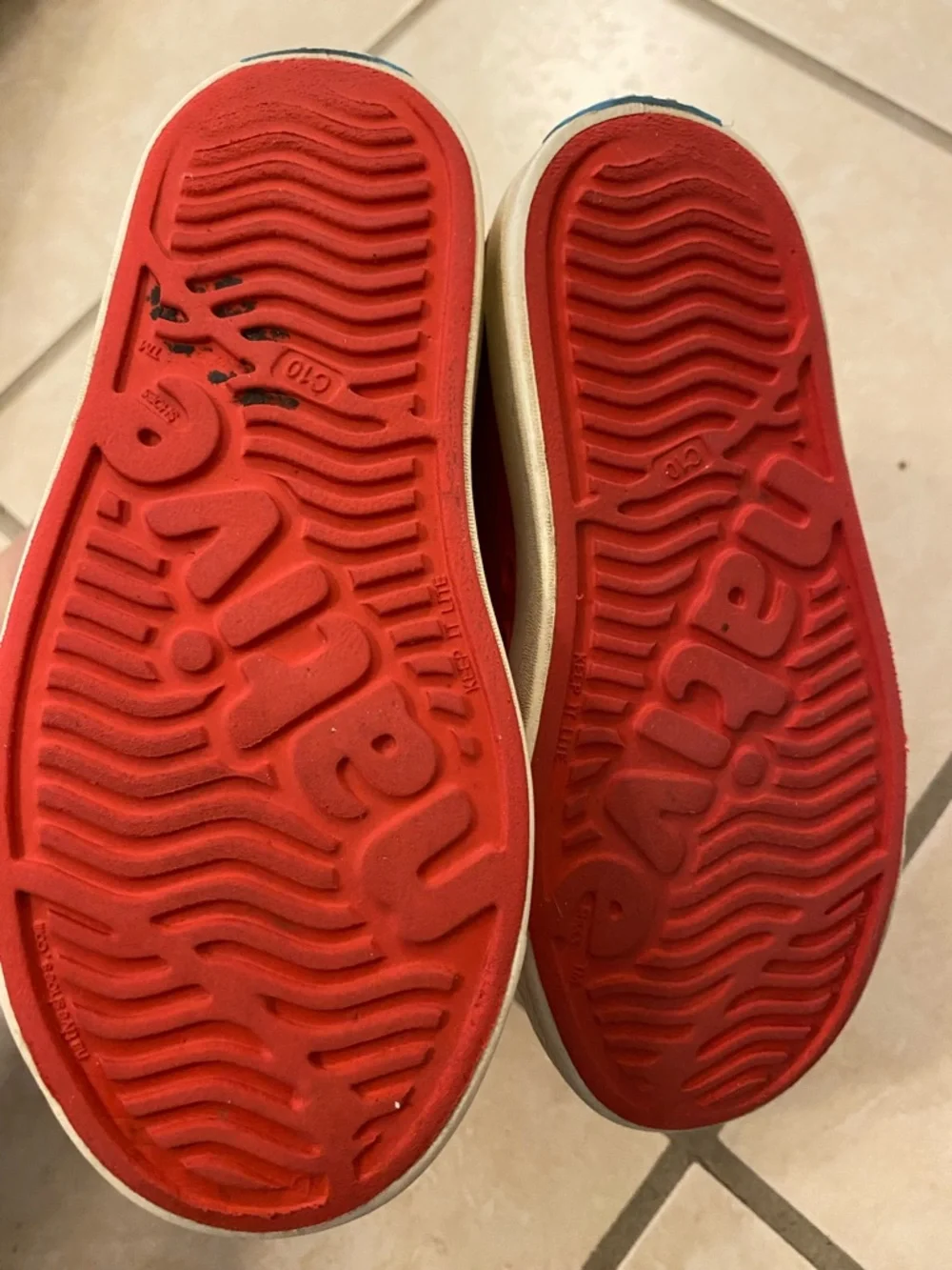 Native Slip-On Kids Water Shoes in Red with White Toe